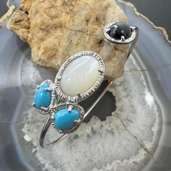 Carolyn Pollack Sterling Silver Turquoise, MOP &Onyx Floating Bracelet For Women - Picture 4 of 10